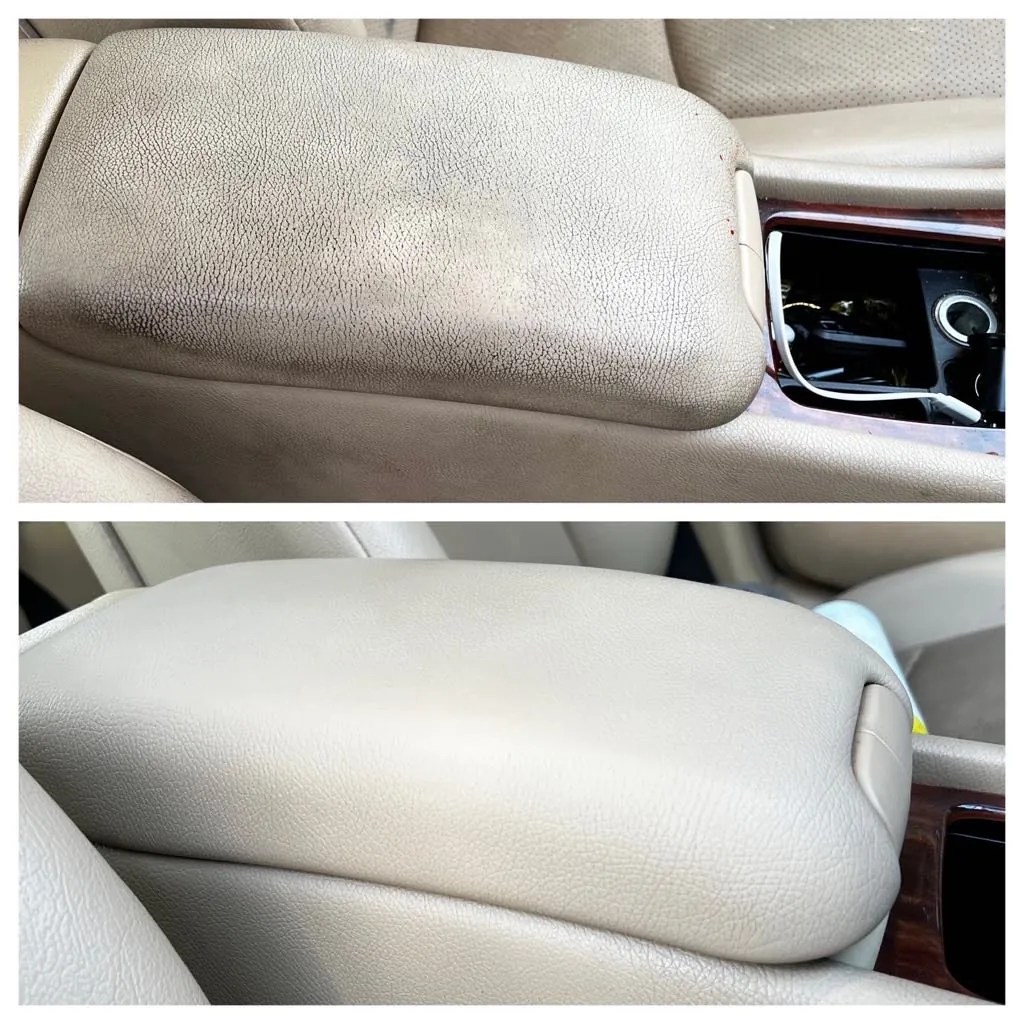 Before and after: leather armrest conditioning